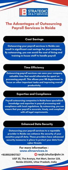 The Advantages of Outsourcing Payroll Services in Noida

Outsourcing payroll services in Noida can offer numerous advantages for businesses of all sizes. By entrusting payroll processing to a specialized third-party provider. Outsourcing payroll services can also free up valuable time and resources for business owners and their employees, allowing them to focus on core business activities and strategic planning.