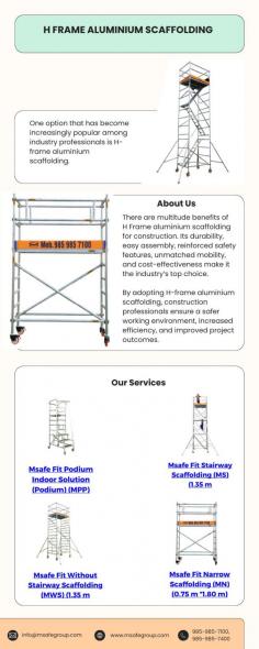 Unveiling the advantages of H Frame Aluminium Scaffolding for construction projects in Chennai! This infographic by MSafe Group, a leading manufacturer, dives into the key features:
https://msafegroup.com/aluminium-scaffolding-chennai
Quick & Easy Assembly: The H-Frame design features interlocking components that can be quickly assembled and disassembled without requiring specialized tools.

Strength & Stability: Despite their lightweight design, H-Frames offer exceptional strength and stability thanks to their robust construction and secure locking mechanisms.

Versatile Applications: H-Frame scaffolding can be configured in various ways to create platforms, working areas, and access points for a wide range of tasks.

Safe & Secure: H-Frame scaffolding prioritizes safety with features like slip-resistant decks, guardrails, and secure connections, ensuring workers have a safe and stable platform at any height.

Cost-Effective: Renting H-Frame scaffolding can be a cost-effective solution for temporary projects compared to purchasing and storing permanent structures."

https://msafegroup.com/aluminium-scaffolding-near-me/