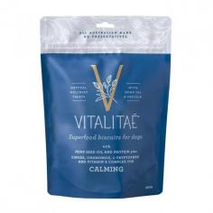 Vitalitae Superfood Calming Biscuits: This treat uses hemp seed oil and protein to help your dog stay calm, stress relief and relax. Order now at VetSupply.
