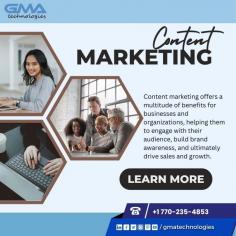 At GMA Technologies, we know that great content is the cornerstone of successful marketing. Our expert team crafts engaging, SEO-optimized content that elevates your brand, attracts new customers, and drives growth. Let's create content that resonates and delivers results!

More Visit Us - https://www.gmatechnology.com/
Call Now : 1 770-235-4853

#ContentMarketing #DigitalMarketing #BrandAwareness #SEO #LeadGeneration #GMAtechnologies #BusinessGrowth