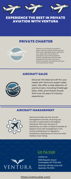 Discover unparalleled luxury and convenience with Ventura, your premier choice for private aviation. Whether you're seeking private charter services, aircraft purchase assistance, top-tier aircraft management, or meticulous maintenance

https://venturajet.com/