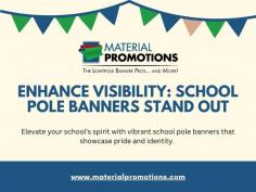 Elevate your school's spirit with vibrant school pole banners that showcase pride and identity. Material Promotions specializes in designing and producing these banners, placed along campus walkways or entrances. They embody the school community's spirit through bold colors, customized logos, and impactful messages. Crafted from durable materials, these banners endure various weather conditions, ensuring long-lasting visibility. Material Promotions handles everything from the initial concept to the final installation, working closely with schools to capture their unique ethos and branding. Beyond enhancing school grounds, these banners instill a sense of belonging and pride among students, faculty, and visitors. Committed to superior craftsmanship and customer satisfaction, Material Promotions sets the standard for distinctive, eye-catching school pole banners that truly reflect the essence and values of educational institutions.
