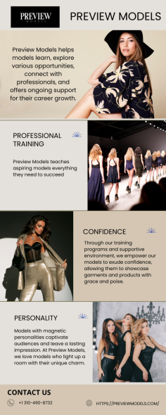 At Preview Models, we prioritize three essentials for models: staying healthy and fit, feeling confident, and having an engaging personality. We believe that these qualities are key to success in the industry.