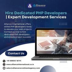 Alliance International offers skilled PHP developers ready to elevate your web projects. Contact us now to hire dedicated PHP developers and ensure project success. For more information, visit: www.allianceinternational.co.in/hire-dedicated-php-developers.