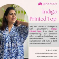 Step into the world of elegance with JaipurMorni's Indigo Printed Tops. From classic to contemporary, our collection offers versatile styles to keep you fashion-forward. Embrace sophistication and make a bold statement with every outfit. Explore our range now and redefine your wardrobe!

More info
Email Id-	customercare@jaipurmorni.com
Phone No-	91-91169 30540
Website-	https://www.jaipurmorni.com/products/blue-printed-lose-fit-cotton-top
