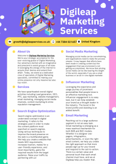 Welcome to Digileap Marketing Services. We’re your strategic accomplice for the ever-evolving global of Digital Marketing. Our adventure started with an imaginative and prescient to assist groups of all sizes in leveraging the energy of the internet to acquire their desires and extend their attain. Today, we stand as a dedicated crew of specialists of Digital Marketing specialists, committed to making your online presence not only massive but also top-notch.