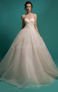 Robe de mariée simple avec nœud à boucles ligne a manche nulle de col en cœur