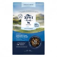Ziwi Peak Steam & Dried Grass-Fed Lamb with Green Vegetables: This dog food contains a natural source of prebiotics and fiber to support digestive health.
