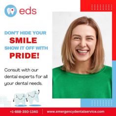 Smile With Pride | Emergency Dental Service

Show off your smile with pride don't hide it! Transform your dental journey with Emergency Dental Service. We can satisfy all dental needs, from routine check-ups to cosmetic improvements. Say goodbye to hiding and hello to showing your bright smile with pride! Schedule an appointment at 1-888-350-1340.
