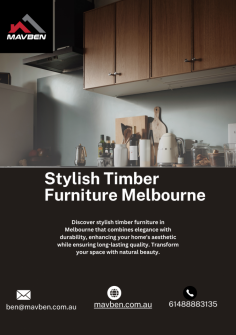 Stylish Timber Furniture Melbourne
Explore the finest timber furniture in Melbourne, where style meets durability. Our collection offers a range of beautifully crafted pieces, perfect for any home. Whether you're looking for a statement piece or something to blend seamlessly with your décor, our timber furniture provides elegance and longevity. Elevate your living space with the natural charm of timber furniture.
Visit our website https://mavben.com.au/joinery/custom-furniture/
