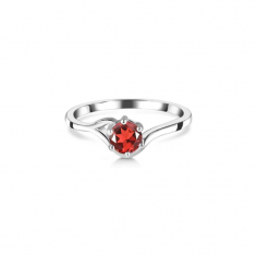 Add a touch of rich sophistication with this dainty garnet ring. The deep, velvety red of the garnet gemstone exudes a timeless elegance, making it the perfect accent for any occasion. Set delicately in a dainty band, this ring harmonizes classic beauty with contemporary allure. Embrace the passionate allure with this captivating, dainty garnet ring that speaks volumes with its understated elegance.