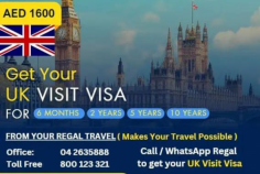 UAE residents can apply for a UK visit visa from Dubai through Regal Travel Agency, with options for 6 months, 2 years, 5 years, or 10 years visas. Regal offers two super-fast services for UK visas: Priority Service, providing a decision within 5 to 7 days, and Super Priority Service, offering a decision within 24 to 48 hours. The cost for this service starts at AED 1600. Depending on the purpose of your visit, whether tourism or business, Regal ensures a smooth and efficient visa application process.
