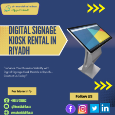 Boost Your Brand Presence with Digital Signage Kiosk Rentals in KSA

Our dynamic displays at our digital kiosks draw clients in and keep them interested. We offer adaptable and engaging ways to promote your brand that are ideal for events, shops, and business settings. Increase the visibility of your business with AL Wardah AL Rihan LLC's Digital Signage Kiosk Rentals in Saudi Arabia. Take advantage of expert assistance and smooth integration for a hassle-free experience. Call +966-57-3186892 to reach and increase the visibility of your business right now.

Visit https://www.alwardahalrihan.sa/it-rentals/touch-screen-kiosks-rental-in-riyadh-saudi-arabia/

#TouchScreenKioskRental
#TouchScreenKioskRentalinRiyadh
#DigitalSignageKioskRental
#DigitalSignageKioskRentalinKSA
#TouchScreenKioskHire

