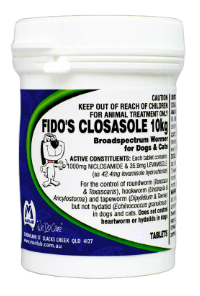 "Fidos Closasole Broad Spectrum Wormer For Dogs & Cats is a powerful and highly effective treatment. This top quality wormer oral treatment aids in treating roundworms, hookworms, whipworms, and tapeworms. It comes in a palatable flavour which makes it really easy to dose the pet. Moreover, this broad spectrum wormer is available in two packs - 10 tablets and 100 tablets.

For More information visit: www.vetsupply.com.au
Place order directly on call: 1300838787"