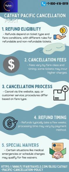 Cathay Pacific's cancellation policy varies by ticket type. Refundable tickets generally allow cancellations with minimal fees, while non-refundable tickets may incur higher charges or provide limited refunds. 