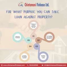Explore the endless possibilities with a loan against property! Whether you're looking to start a business, fund home renovations, cover educational expenses, or manage unexpected financial needs, leveraging your property's value can provide the solution. Discover how Chintamani Finlease Ltd. can help you achieve your goals with flexible loan options and expert guidance.
