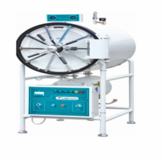 Labtron Horizontal Laboratory Autoclave is a microprocessor-controlled unit with a 150 L capacity, a maximum temperature of 134 °C, and a sterilization pressure of 0.22 MPa. It features a 0–60 minute timer, automated drying, a safety door lock that prevents opening until pressure drops to 0.027 MPa, 

