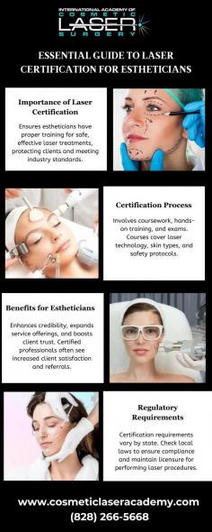 Essential Guide to Laser Certification for Estheticians

Achieving laser certification for estheticians is crucial for providing safe, effective laser treatments. This certification process involves comprehensive training on laser technology, skin types, and safety measures. It not only enhances your professional credibility but also expands your service range, ensuring compliance with regulatory standards and boosting client trust and satisfaction.

For more info, visit: https://cosmeticlaseracademy.com/
