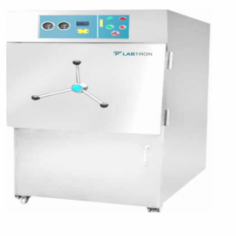 Labtron Horizontal Laboratory Autoclave is a 300 L top-loading steam sterilizer operating at 134 °C and 0.22 MPa pressure with a 0-99 minute timer. It features automated drying, automatic power cut-off with a low water alarm and built-in pressure gauges for inner and interlayer pressure.