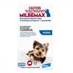 A potent broad-spectrum anthelmintic tablet, Milbemax, is an effective dog dewormer. This oral treatment destroys different intestinal worms, such as whipworms, roundworms, hookworms, and tapeworms. The unique formula also works to protect dogs from harmful heartworm infections. The monthly dose is safe for all breeds and sizes of dogs from 2 weeks of age, weighing 0.5 kg, including breeding, pregnant and lactating dogs.
