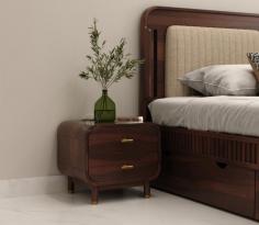 Lotus Premium Sheesham Wood Bedside Table (Walnut Finish) From Wooden Street