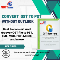 The eSoftTools OST to PST Converter is a robust utility that can handle a variety of situations. It successfully converts OST to PST without Outlook into a variety of formats, including PST, EML, HTML, Gmail, and MBOX. The software has various advantages, including ease of use, powerful data filtration capabilities, and 24 hour technical assistance. 
The converter makes the whole process easier by allowing you to download the software, choose your OST file, preview its contents, and begin the conversion with a single click. It offers batch conversion and can reduce huge OST files to smaller PST files, addressing size and space concerns. Clients rely on the tool's dependable and efficient performance while dealing with file problems and corruption.



Read More - https://www.esofttools.com/convert-ost-to-pst.html
