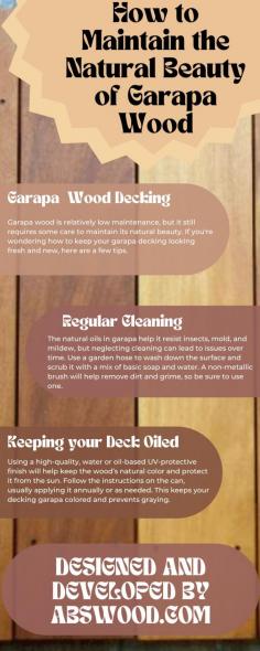 Being a homeowner almost always means having to do maintenance work on your property. From cleaning gutters to mowing the lawn, there is always something to be done. And when it comes to maintaining your deck, things can get a little tricky, especially if you have garapa decking. 

https://abswood.com/garapa-decking/