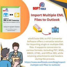 eSoftTools EML to PST Converter is a versatile tool designed for importing multiple EML files into Outlook. It supports conversion to various formats, including PST, HTML, MBOX, MSG, and Office 365. The software ensures that attachments and headers are preserved during the conversion process and maintains the original file structure without alterations. It is compatible with all versions of Outlook on Windows operating systems, making it a flexible solution for diverse email management needs. Additionally, the tool allows for batch conversion, enabling users to import multiple EML files simultaneously, streamlining the process of transferring large volumes of email data.
Link - https://www.esofttools.com/eml-to-pst-converter.html
Read More -https://www.esofttools.com/howto/batch-convert-eml-to-pst.html