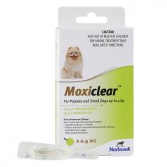 Moxiclear is a broad spectrum treatment specially designed for dogs. The spot-on is indicated for the treatment of fleas, worms, sarcoptic mange, ear mites and lice, and for the prevention of heartworms. The topical treatment stops fleas feeding in 3-5 minutes and prevents itching due to flea bites.
