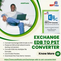 Try eSoftTools EDB to PST Converter software for free to export unlimited selected emails from EDB to PST of any file size without losing original data and convert EDB emails to Outlook PST format with all email attachments: - Emails, Contacts, Calendar, Notes, Tasks. This software can easily convert EDB emails to Outlook PST, EML, EMLX, MSG and HTML and many other file formats with data protection. You can download this software for free where you can convert 25 emails EDB to PST for free. For more details, refer to the link be

Visit More-:-https://www.esofttools.com/exchange-edb-to-pst-converter.html	
