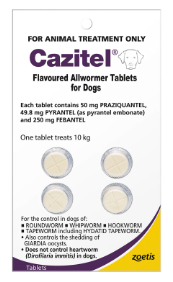 "A broad spectrum Allwormer, Cazitel flavored tablet treats and controls 12 species of gastrointestinal worms in dogs. It destroys roundworms, hookworms, tapeworms (hydatids as well) and whipworms. The anthelmintic action of these flavored tablets also treats Giardia infection and minimizes the spread of these worms.

For More information visit: www.vetsupply.com.au
Place order directly on call: 1300838787"