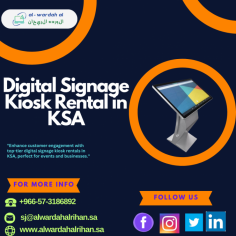 How to Use Digital Signage Kiosk Rentals in KSA for Marketing?

Our state-of-the-art kiosks are ideal for promotions, events, and retail settings because they increase customer interaction and brand visibility. You can effortlessly target your audience and obtain results by customizing your content. Discover how to use AL Wardah AL Rihan LLC's Digital Signage kiosk Rentals in Saudi Arabia for successful marketing. Reach out to us at +966-57-3186892 to learn more about our customized digital signage options and to improve your marketing plan right away. 

 Visit: https://www.alwardahalrihan.sa/it-rentals/touch-screen-kiosks-rental-in-riyadh-saudi-arabia/

#TouchScreenKioskRental
#TouchScreenKioskRentalinRiyadh
#DigitalSignageKioskRental
#DigitalSignageKioskRentalinKSA
#TouchScreenKioskHire
