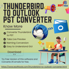  A simple way to convert emails from Mozilla Thunderbird to a PST file compatible with Outlook, including attachments and folder structures, is to use our eSoftTools Thunderbird to Outlook converter software. This powerful tool effortlessly exports chosen folders to multiple formats, including Outlook PST, EML, MSG, RTF, and HTML. It automatically retrieves Thunderbird emails, ensuring that all your data, including attachments and folder structures, is accurately preserved during the conversion process.

Read More - https://www.esofttools.com/thunderbird-to-outlook-converter.html