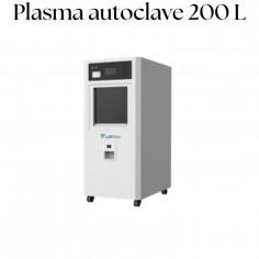 Labtron plasma autoclave with a 200-liter capacity is designed with multiple sterilization cycles, a fully automatic control and alarm system, and a vacuum pump phase sequence protector. It features exhaust oil mist filtration, includes various protective functions, and a high-efficiency H2O2 filter to prevent environmental pollution. 
