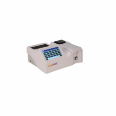 Labnic Semi-Biochemistry Analyzer is a tabletop unit with incubation, featuring a full open reagent system and 7 filters. It uses a tungsten halogen lamp as the light source and stores up to 190,000 results. It offers temperature control options (RT, 25, 30, and 37 °C) and supports a range of analytical modes.