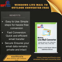 A Windows Live Mail to Outlook Converter Free to Try software is a specialized software tool designed to facilitate the seamless conversion of emails, attachments, and other data from Windows Live Mail (WLM) into various formats compatible with different email clients and systems. Given that Windows Live Mail is no longer supported by Microsoft, many users need to migrate their data to more modern and versatile email platforms. A eSoftTools Windows Live Mail Converter Software ensures this transition is smooth and efficient, maintaining data integrity and accessibility.This tool supports multiple output formats such as PST, EML, MBOX, MSG, and more, making it easy to transfer your data to popular email clients like Outlook, Thunderbird, Apple Mail, and other .  
https://www.esofttools.com/windows-live-mail-converter.html