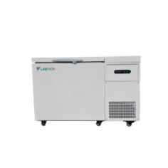 Labtron -105°C Ultra Low Temperature Chest Freezer offers 118 L capacity with precise cooling. It features a self-overlapping refrigeration system, a compressor, and an evaporator for efficient cooling. Built with a 304 stainless steel liner, air pressure balance, LED display, safety door lock, ultra-thick foam layer, and double door sealing. Advanced alarms and protection ensure secure sample storage under precise conditions. 