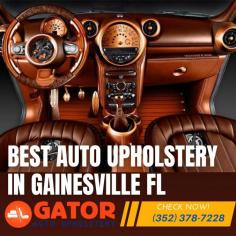 Gator Auto Upholstery is your local source for auto upholstery in Gainesville, FL. Call us today at (352) 378-7228 for the best custom auto upholstery for your car or boat. Gator Auto Upholstery at leather car seat installation, restoration, and repair. We can fix anything from a single door panel to an entire leather interior and also install and repair leather seats in any vehicle in Gainesville FL.