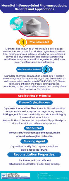 Mannitol is a non-toxic sugar alcohol used in freeze-dried pharmaceuticals to prevent crystal formation and promote stable formulations. Its benefits include improved storage stability and protection against moisture-induced degradation. As a result, mannitol is a crucial component in freeze-dried pharmaceuticals.
Read More