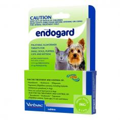 Endogard is a liver flavored tablet for treating allwormers. This worming tablet is used in the treatment of mixed worm infestations in adult dogs and puppies. The oral worm control product treats Nematods, Ascarids: Toxocara canis, Toxascaris leonina (late immature forms and mature forms), Hookworms: Uncinaria stenocephala, Ancylostoma caninum (adults), Cestodes Taenia spp., Dipylidium caninum.
