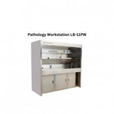 Pathology workstation is a microprocessor controlled unit with operational sites for two individuals. It is characterized with a high power suction exhaust system. The slightly inclined worktable enables easy cleaning and waste discharge. The base cabinet is in inward-concave assembly for convenient sitting during operation.

