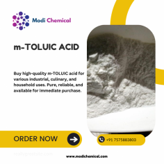 Leading producer of M-Toluic Acid in India, Modi Chemical is well-known for producing top-notch goods for a range of industrial uses. Every batch of M-Toluic Acid manufactured by Modi Chemical is consistently excellent because of their focus on purity and dependability. You can rely on Modi Chemical to be your go-to source for premium chemical solutions. Get in touch with us right now to find out how our M-Toluic Acid can surpass your expectations and satisfy your unique needs.