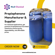 Propiophenone is a molecule with multiple applications in the chemical synthesis of perfumes, medicines, and other items. Modi Chemical offers premium propiophenone that satisfies the various requirements of these sectors. With our dedication to quality and client pleasure, our product guarantees dependability and effectiveness in your applications. Learn about the various applications of propiophenone from Modi Chemical, your reliable source.  https://www.modichemical.com/product/propiophenone-manufacturers