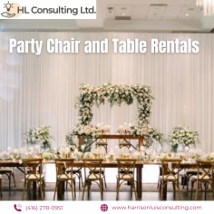 Party Chair and Table Rentals | Harrison Luis Consulting

Make your party unforgettable with Harrison Luis Consulting's chair and table rentals. Our extensive selection offers creative solutions tailored to your event needs, whether a large celebration or a small gathering. Enjoy competitive pricing and vintage, timeless styles that will impress your guests. Available 24/7 for your convenience. Call 416-278-0951 to learn more and ensure your party is a success.

Visit our website - https://harrisonluisconsulting.com/event-rentals