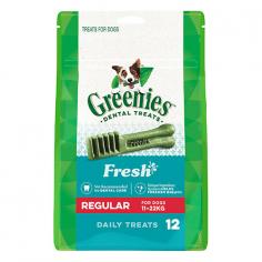 Greenies Grain Free Regular Dog Dental Treats is excellent as it helps to keep your dog’s teeth clean, fresh, and healthy. The dental treats come in a delightfully chewy texture that aids in fighting plaque and tartar in dogs. The taste of these grain free teenie dog dental treats are irresistible and incredibly powerful.
