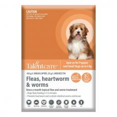 Talentcare Spot-on is a simple, monthly flea, worm, and heartworm treatment for dogs. It has been formulated with a combination of premium active ingredients; Imidacloprid and Moxidectin. This easy-to-use topical treatment helps to protect dogs against a broad spectrum of nasty parasites.
