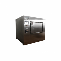 Labtron Horizontal Autoclave, a 120-L Class B unit, features microprocessor control, vacuum drying, and steam generation with temperatures ranging from 105°C to 134°C. It has a motorized interlock door, a built-in steam generator, a thermal printer, and a 7-inch LCD touch screen. 
