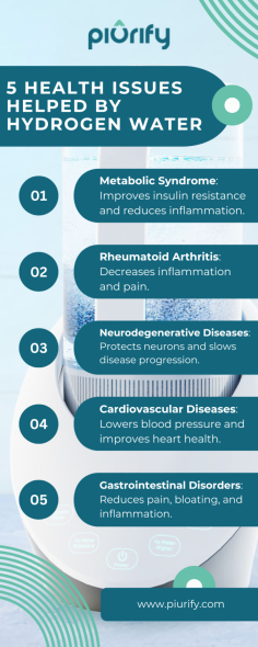 Hydrogen-rich water may accelerate recovery from various illnesses. It can improve insulin resistance and reduce inflammation in metabolic syndrome, alleviate pain in rheumatoid arthritis, protect neurons in neurodegenerative diseases, enhance heart health in cardiovascular diseases, and soothe symptoms in gastrointestinal disorders. While promising, more research is needed, and consulting a healthcare professional is advised before use. visit: https://www.piurify.com/products/piurify-hydrogenator-bottle-black