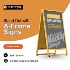 A-frame signs are great for grabbing attention while you're on the move. At Eurotech Displays, we offer a wide range of A-frame signage options, including customizable and durable designs suitable for all types of businesses. Our solutions are designed to boost your visibility and effectively convey your message. Visit our website today for more information!