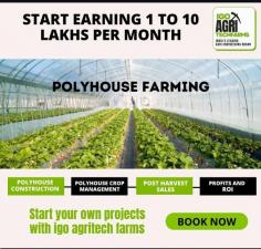 IGO AgriTech Farms: Leading Polyhouse Farming Project in Chennai At IGO AgriTech Farms, we offer comprehensive solutions for polyhouse farming in Chennai. Our project is designed to support farmers at every stage, from construction to crop management and post-harvest sales. We are dedicated to helping you maximize your returns and achieve long-term success in polyhouse farming.  Polyhouse Construction in India One of the critical aspects of successful polyhouse farming is the construction of robust and efficient polyhouse structures. IGO AgriTech Farms specializes in polyhouse construction across India, providing tailor-made solutions to meet the unique needs of different crops and climates.  Key Features of IGO AgriTech Farms’ Polyhouses High-Quality Materials: Our polyhouses are built using durable, UV-resistant materials that ensure longevity and effective crop protection.  Custom Designs: We offer customized polyhouse designs that cater to specific crop requirements and farming practices.  Advanced Technology: Incorporating the latest technologies, our polyhouses feature automated irrigation systems, climate control, and pest management solutions.  Comprehensive Polyhouse Crop Management Effective crop management is essential for maximizing the benefits of polyhouse farming. At IGO AgriTech Farms, we provide expert guidance and support in managing your polyhouse crops. Our services include:  Soil and Nutrient Management: Ensuring optimal soil health and nutrient availability for robust crop growth.  Pest and Disease Control: Implementing integrated pest management strategies to protect crops and minimize losses.  Harvesting and Post-Harvest Handling: Techniques for efficient harvesting and handling to maintain crop quality and extend shelf life.  Profits and ROI: Maximising Your Returns Investing in polyhouse farming project with IGO AgriTech Farms promises substantial returns. With proper management and support, farmers can achieve earnings ranging from 1 to 10 lakhs per month.  Start Your Own Polyhouse Farming Project with IGO AgriTech Farms IGO AgriTech Farms is here to help you succeed. Our team of experts will guide you through every step, ensuring that your project is a resounding success.  For more information contact us  Phone: 7397789803, 7397789805  Website: www.igoagritechfarms.com